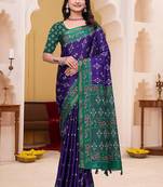 Purple printed art silk designer pallu saree