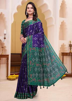Purple printed art silk designer pallu saree 2