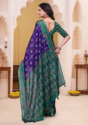 Purple printed art silk designer pallu saree 3