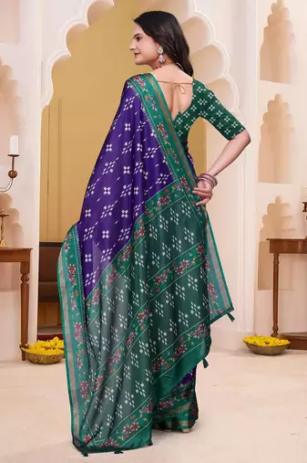 Purple printed art silk designer pallu saree