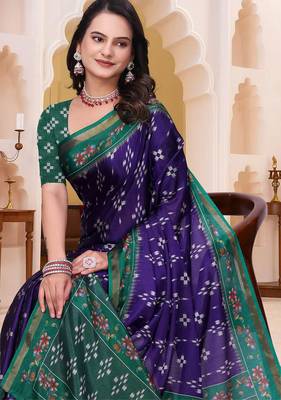 Purple printed art silk designer pallu saree 4