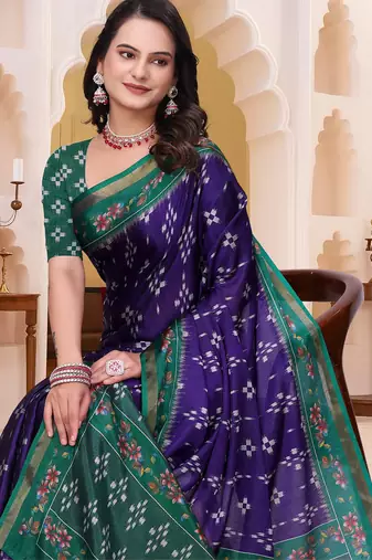 Purple printed art silk designer pallu saree