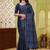 Navy blue printed art silk designer pallu saree