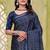 Navy blue printed art silk designer pallu saree