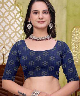 Navy blue printed art silk designer pallu saree 5