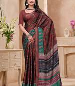 Maroon printed art silk designer pallu saree