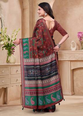 Maroon printed art silk designer pallu saree 3