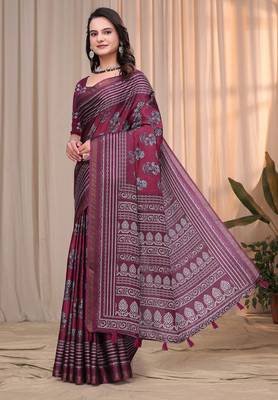 Red printed art silk designer pallu saree 1