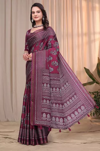 Red printed art silk designer pallu saree