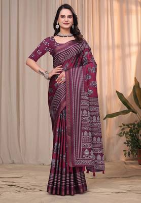 Red printed art silk designer pallu saree 2