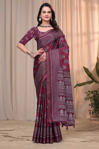Red printed art silk designer pallu saree