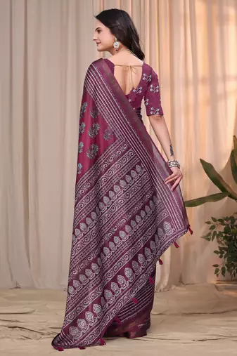 Red printed art silk designer pallu saree