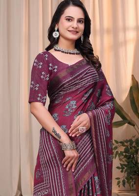 Red printed art silk designer pallu saree 4