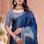 Blue printed art silk designer pallu saree