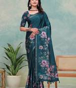 Green printed art silk designer pallu saree