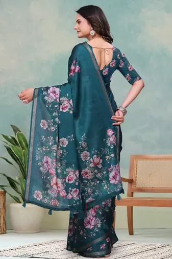 Green printed art silk designer pallu saree