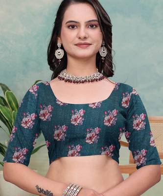 Green printed art silk designer pallu saree 5