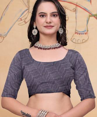 Grey printed art silk designer pallu saree 5