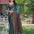 Teal printed art silk designer pallu saree
