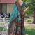 Teal printed art silk designer pallu saree