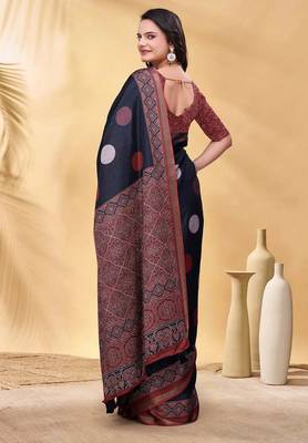 Black printed art silk designer pallu saree 3