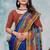 Blue printed art silk designer pallu saree