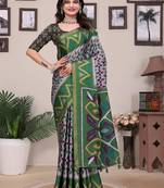 Grey printed art silk designer pallu saree