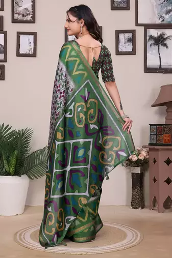 Grey printed art silk designer pallu saree