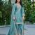 Sky embroidered chinon free size stitched palazzo style salwar suit