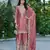 Peach embroidered chinon free size stitched palazzo style salwar suit