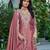 Peach embroidered chinon free size stitched palazzo style salwar suit
