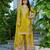 Yellow embroidered chinon free size stitched palazzo style salwar suit