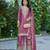 Pink embroidered chinon free size stitched palazzo style salwar suit