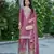 Pink embroidered chinon free size stitched palazzo style salwar suit