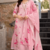 Pink chanderi silk floral printed v-neck kurta pant set with printed dupatta