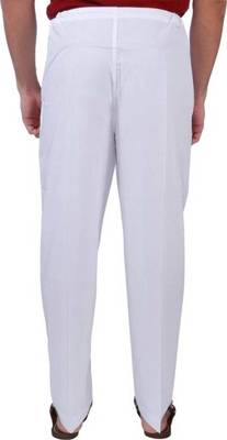 White plain cotton regular fit drawstring pyjama for men 4