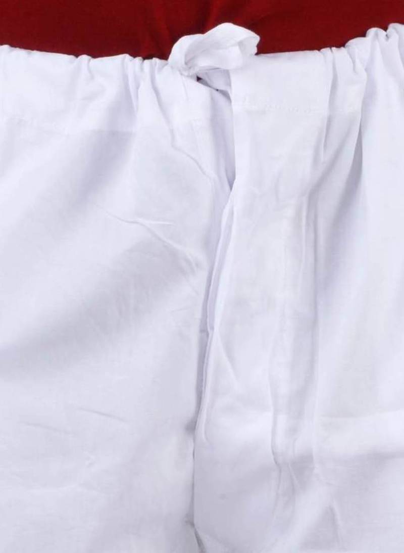 White plain cotton regular fit drawstring pyjama for men