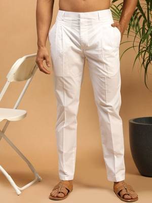 White plain cotton regular fit polo pyjama for men 1