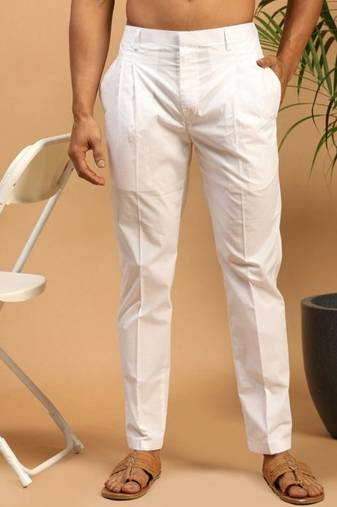 White plain cotton regular fit polo pyjama for men