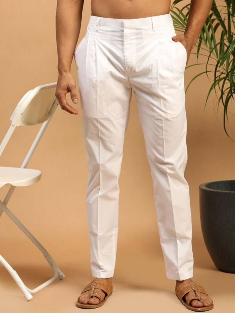 White plain cotton regular fit polo pyjama for men