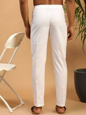 White plain cotton regular fit polo pyjama for men 2