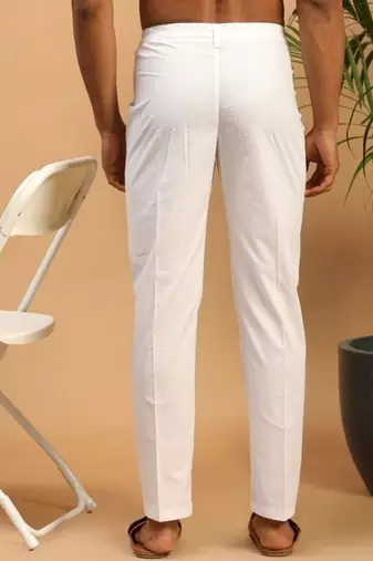 White plain cotton regular fit polo pyjama for men