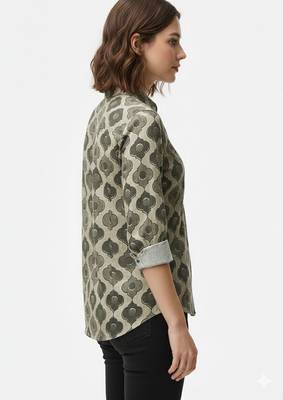 Beige printed  cotton  hip length full sleeves shirt 3