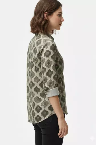 Beige printed  cotton  hip length full sleeves shirt