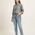 Blue  printed  cotton hip length full sleeves shirt