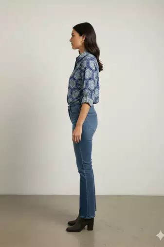 Navy blue  printed cotton hip length full sleeves shirt