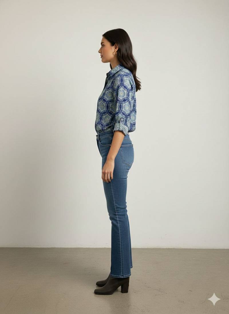Navy blue  printed cotton hip length full sleeves shirt