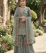 Blue color designer pure fendy silk sequins embroidered work readymade suit