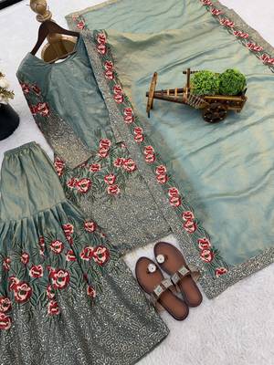 Blue color designer pure fendy silk sequins embroidered work readymade suit 4