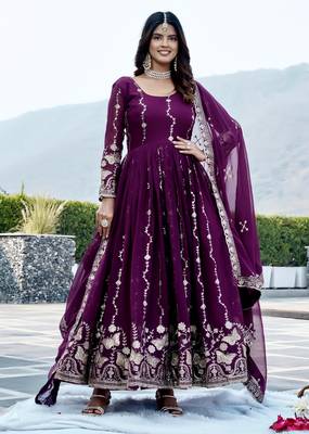 Purple color designer faux georgette sequins embroidered work readymade suit 1